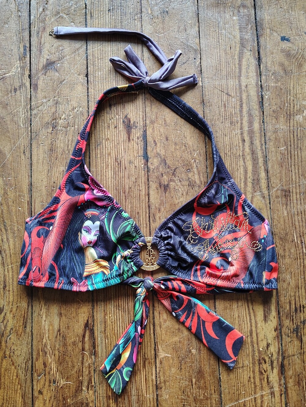 Vintage Y2K 2000s Ed Hardy by Christian Audigier Bikini Top Geisha Koi Print M